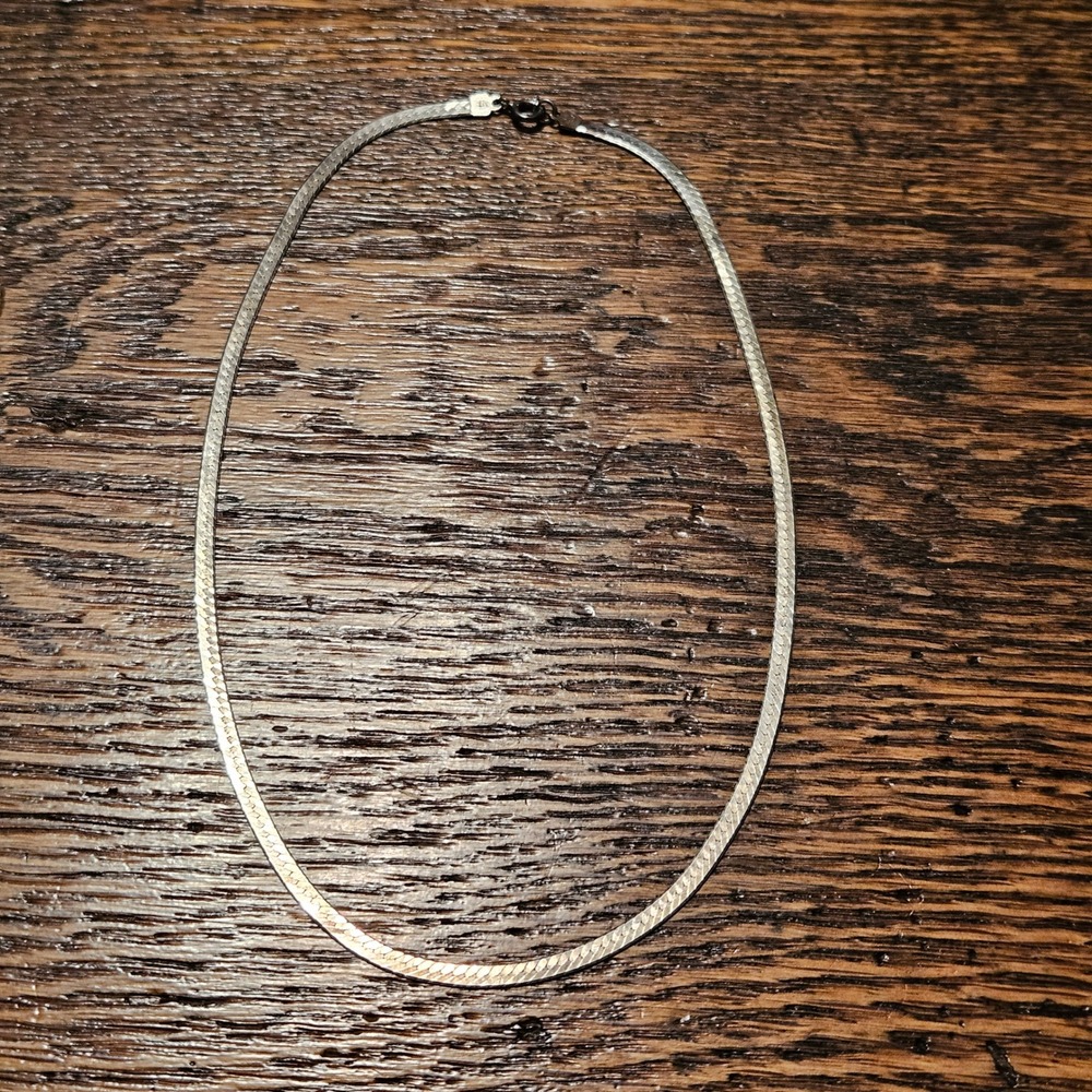 Milor Italy 925 Sterling Silver Herringbone Flat Chain Necklace 16 Inch